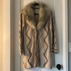 Nic + Zoe long cardigan with faux fur collar